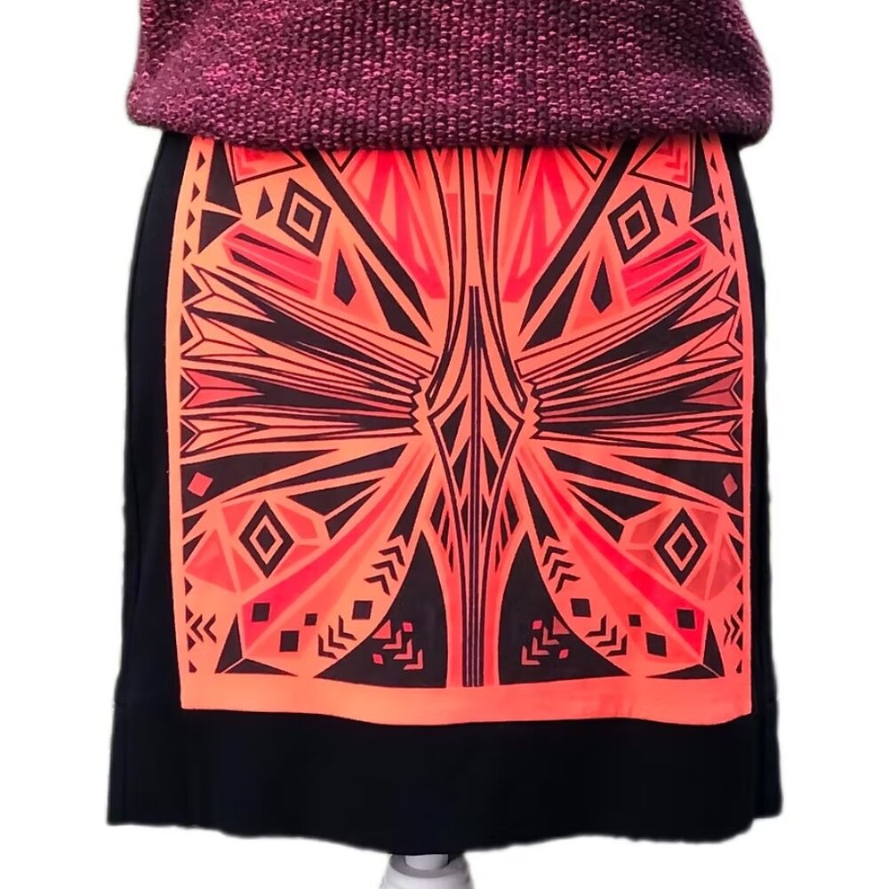 Sandro Black and Orange Graphic Pencil Skirt Sz Medium